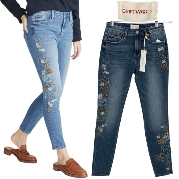 Driftwood Denim - NWT Driftwood Jackie High Rise Floral Embroidered Skinny Jeans Womens Sz 24x28